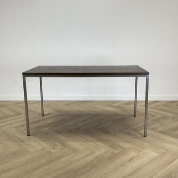 kantinetafel 150x70 cm,  Bruin blad - chroom, Gebruikt, Bureau