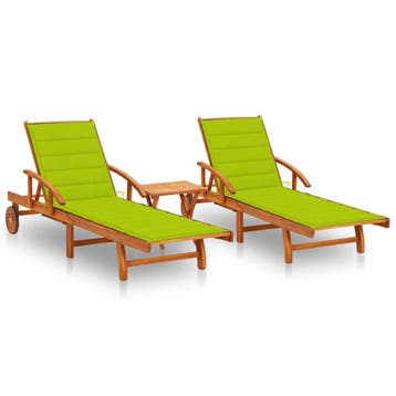 vidaXL Ligstoelen 2 st met tafel en kussens massief, Verzenden, Nieuw