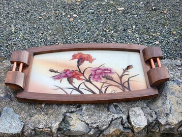 Grande Vassoio Art Déco in Legno e Vetro Retroverniciato -