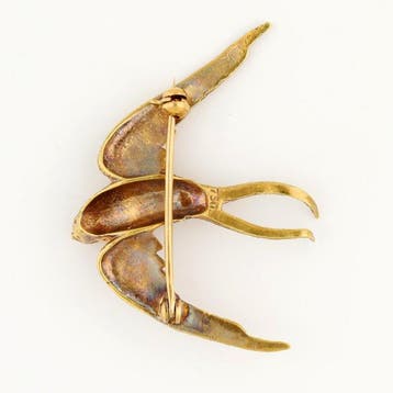 Broche - 18 carats Or jaune - Hirondelle - Robijn