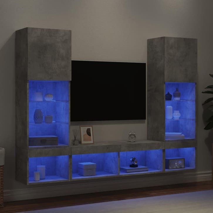 vidaXL 5-delige Tv-wandmeubelset met LED bewerkt hout, Maison & Meubles, Armoires | Mobilier de télévision, Envoi