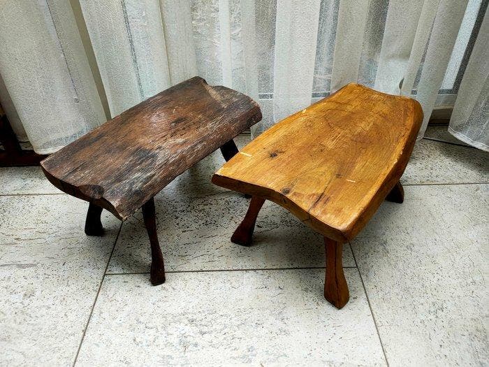 Table - Teck, Ronce de noyer - Deux petites tables pour, Antiquités & Art, Art | Objets design