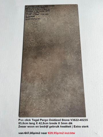 Grote Pvc click Tegel Oxidized Stone 85,6cm X 42,8cm X 5mm, Bruin, 75 m² of meer, Nieuw, Pvc click 
