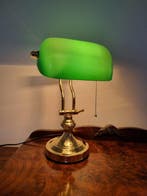 Lampe de bureau - Cadre en laiton avec verre vert -, Antiquités & Art