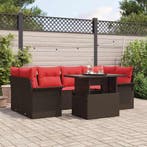 vidaXL Tuinbank Set met kussen 7 pcs Bruin poly rattan, Tuin en Terras, Tuinsets en Loungesets, Verzenden, Nieuw