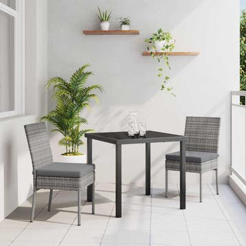 vidaXL Tuin Eettafel Set 3 pcs Grijs Gepoedercoat staal, Verzenden, Nieuw