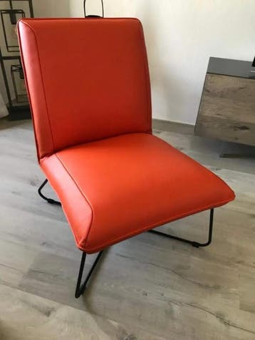 Leren fauteuil zonder armleuning met kruisframe - oranje, Huis en Inrichting, Fauteuils, Ophalen of Verzenden, Nieuw
