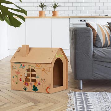 Relaxdays kattenhuis karton met krabplank, 48 x 36,5 x 46..., Ophalen of Verzenden, Nieuw
