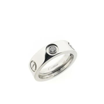 Witgouden LOVE-ring gezet met diamant; Cartier, Gebruikt, Ophalen of Verzenden, Kleiner dan 17, Met edelsteen