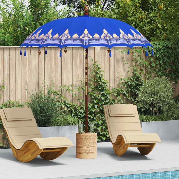 vidaXL Balinese Parasol Blauw 215 x 215 x 260 cm Katoen, Jardin & Terrasse, Parasols, Envoi