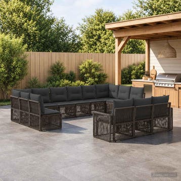vidaXL Tuinbank Set 13 st Grijs en Donkergrijs poly rattan, Verzenden, Nieuw