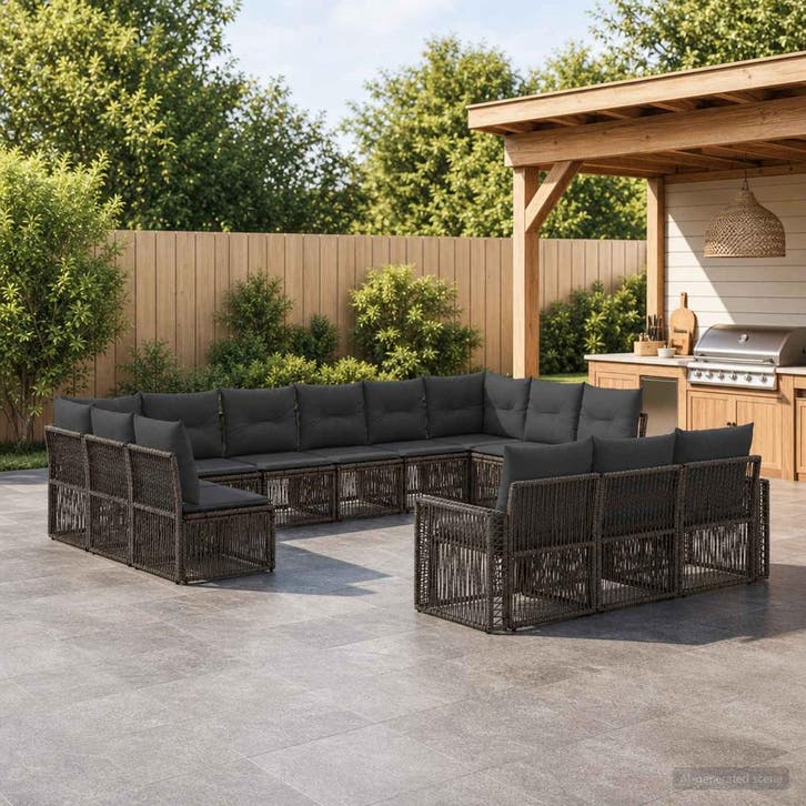 vidaXL Tuinbank Set 13 st Grijs en Donkergrijs poly rattan, Tuin en Terras, Tuinsets en Loungesets, Nieuw, Verzenden