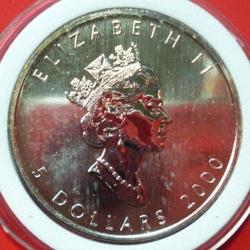 Canada. Elizabeth II. 5 Dollars 2000, Maple Leaf, 1 Oz, Postzegels en Munten