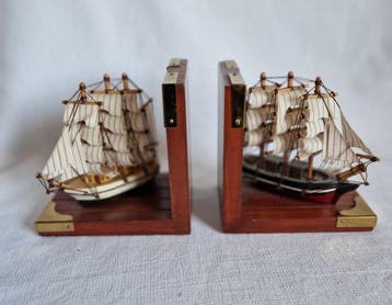 boekensteunen/boot in fles - Hout, Glas