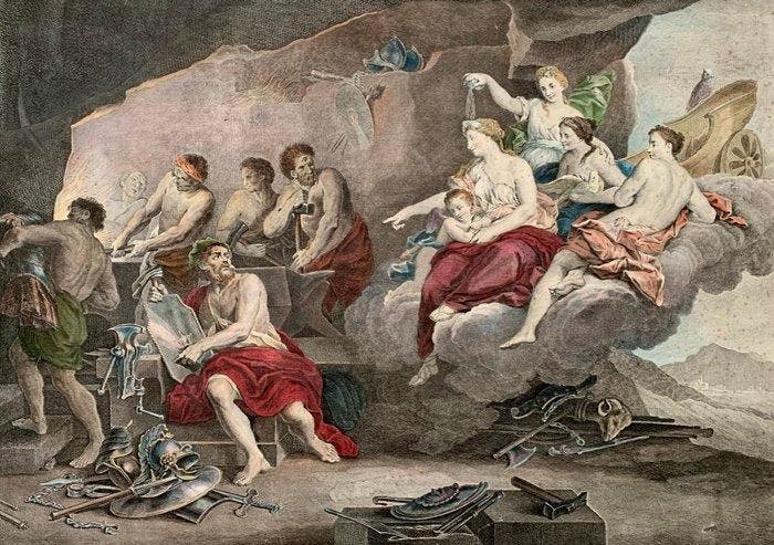 Cristoforo DallAcqua (1734 - 1787) - Il Fuoco - Foglio, Antiquités & Art, Antiquités | Autres Antiquités