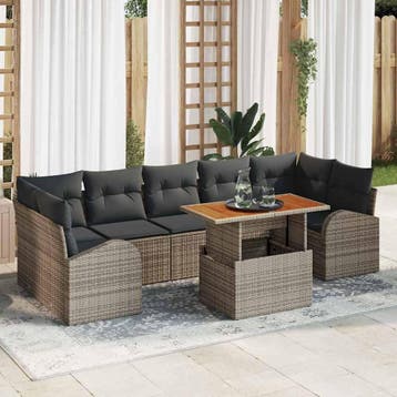 vidaXL Tuinbank Set 8 st Grijs Poly rattan, Verzenden, Nieuw