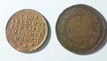 Vaticaan. pio IX - pio VII. Baiocco + Mezzo Baiocco, Postzegels en Munten