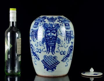 Een blauw-wit Hundred Antiques pot en deksel - Porselein -