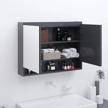 vidaXL Badkamerkast met spiegel 80x15x60 cm MDF grijs, Verzenden, Nieuw