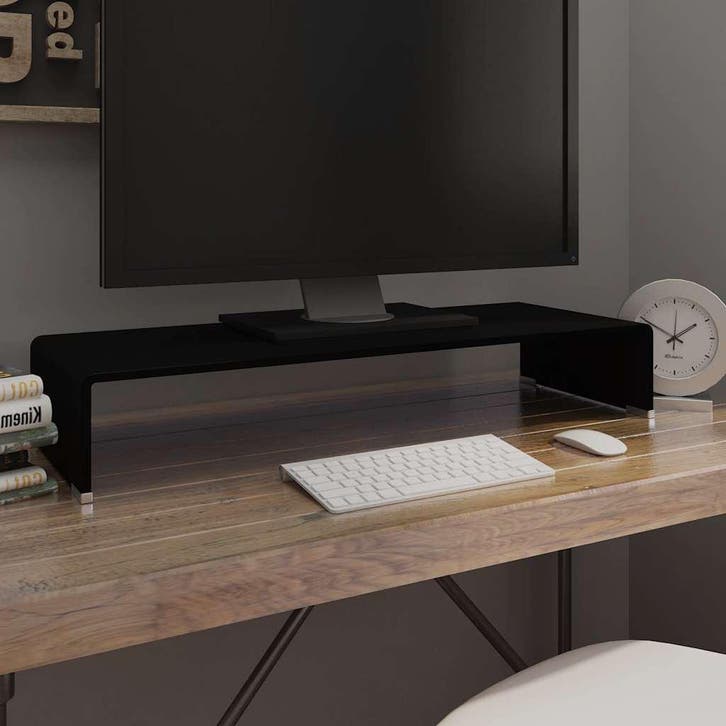 vidaXL Tv-meubel/monitorverhoger zwart 80x30x13 cm glas, Huis en Inrichting, Kasten |Televisiemeubels, Nieuw, Verzenden