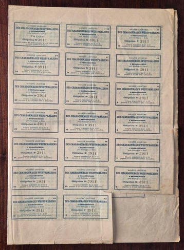 Allemagne. obligation 500 Francs -1899 - Charbonnages
