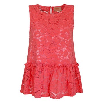 Verysimple • koraal rode kanten top • 36 (IT42), Verzenden