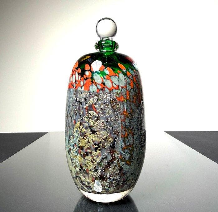 Maxence Parot - Vaas - Unieke fles met gouden en zilveren, Antiquités & Art, Antiquités | Verre & Cristal