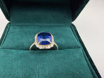 Bague de cocktail - 14 carats Or jaune Saphir - Diamant