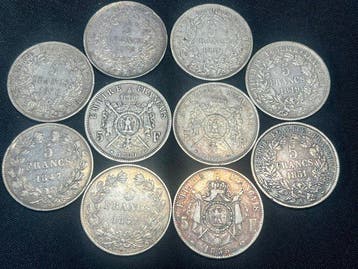 Frankrijk. 5 Francs 1847/1870 (lot de 10 monnaies en argent)