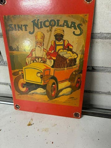 Sint Nicolaas – emaille reclamebord met klassieke auto en