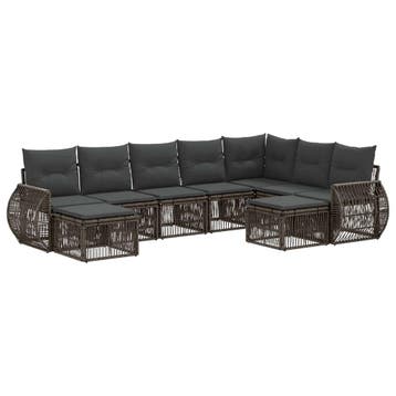 vidaXL Tuinbank Set 9 pcs Grijs poly rattan, Verzenden, Nieuw
