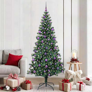 vidaXL Kunststof Voorverlichte Kerstboom Groen 210 cm PVC en, Verzenden, Nieuw