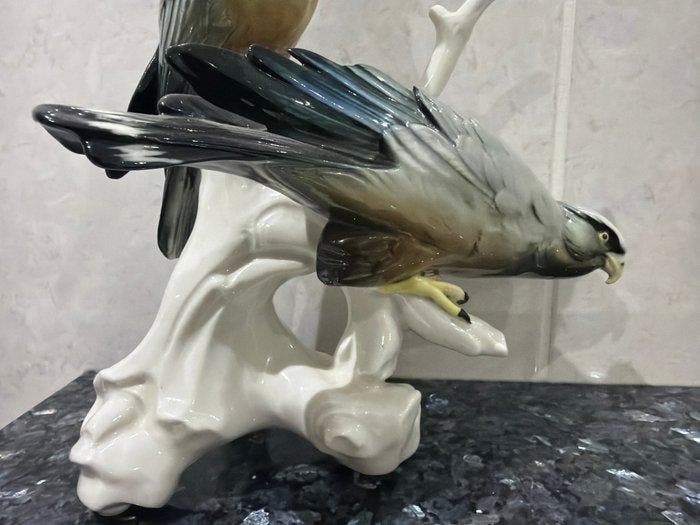 Karl Ens, Volkstedt - Beeldje - Couple de rapaces sur, Antiquités & Art, Antiquités | Verre & Cristal
