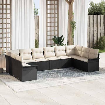 vidaXL Tuinbank Set 10 st Zwart poly rattan, Tuin en Terras, Verzenden, Nieuw