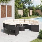 vidaXL Tuinbank met tafel en kussens rond poly rattan zwart, Verzenden, Nieuw