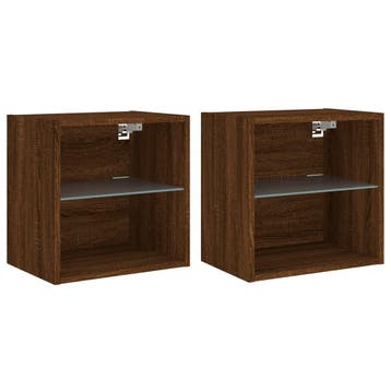 vidaXL LED Wand Bedkast 2 st Brown Oak Compact Engineered, Verzenden, Nieuw