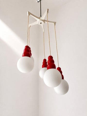 Plafondlamp - Glas, Metaal - Ruimtevaarttijdperk
