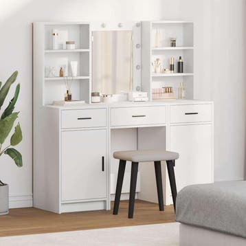 vidaXL Dressing tafel set met LED 3 st Wit Bewerkt hout, Huis en Inrichting, Verzenden, Nieuw