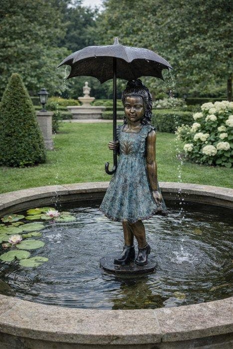 Fontaine - 2026 - Fille en bronze avec un parapluie, Antiek en Kunst, Curiosa en Brocante