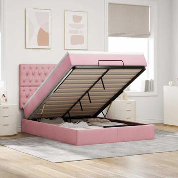 vidaXL Ottoman bed met matrassen 140x190cm fluweel roze, Verzenden, Nieuw