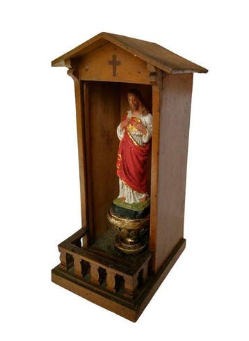 Petit autel catholique avec une statuette du Sacré Cœur de, Antiquités & Art