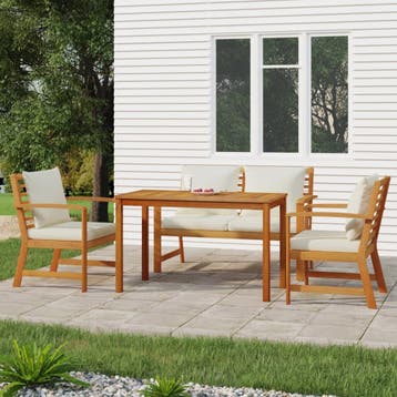 vidaXL 4-delige Tuinset met kussens massief acaciahout, Verzenden, Nieuw, Tuinset