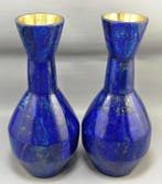 Handgesneden lapis lazuli op brons Paar zware vazen -