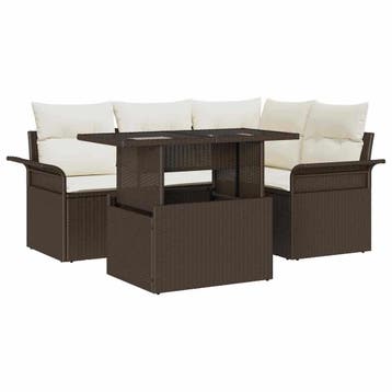 vidaXL Tuinbank Set 5 st Bruin [Synthetisch]: Poly Riet, Verzenden, Nieuw