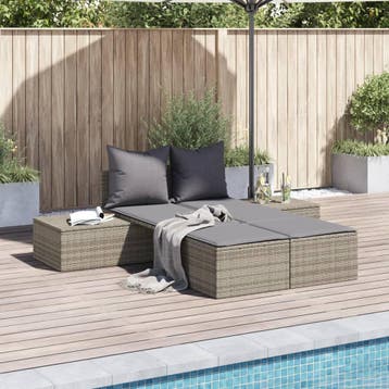 vidaXL Ligbed 2-persoons met kussens poly rattan grijs, Verzenden