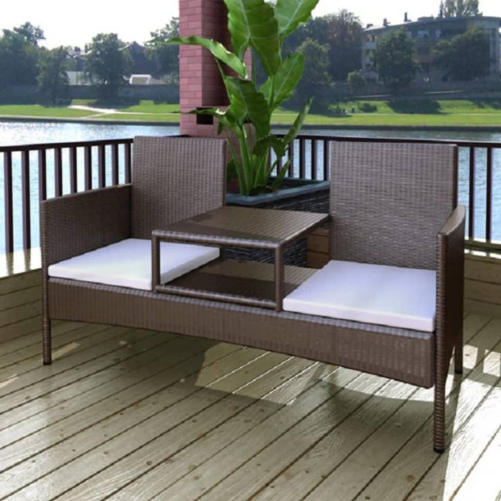 vidaXL Tuinbank 2-zits met tafeltje poly rattan bruin, Tuin en Terras, Tuinsets en Loungesets, Nieuw, Verzenden