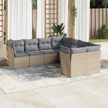 vidaXL 8-delige Loungeset met kussens poly rattan beige, Verzenden, Loungeset