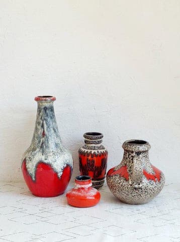 Bay, Scheurich - Fat Lava - Vaas - Vier vintage keramik