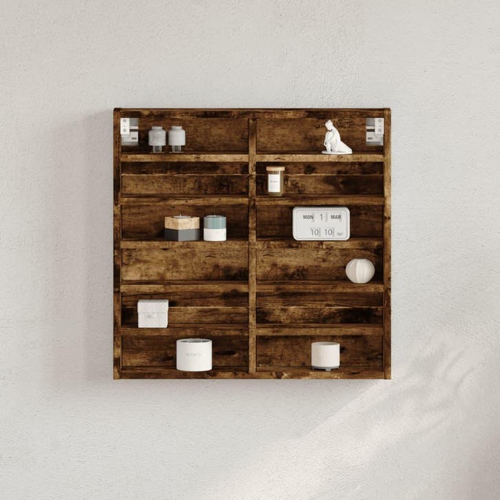 vidaXL Vitrinekast 60x8,5x58 cm bewerkt hout gerookt, Huis en Inrichting, Kasten | Wandmeubels, Nieuw, Verzenden