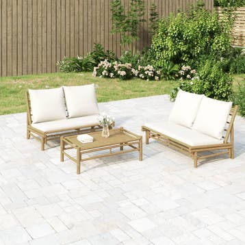 vidaXL 2-delige Loungeset met kussens bamboe crèmewit, Tuin en Terras, Tuinsets en Loungesets, Verzenden, Nieuw